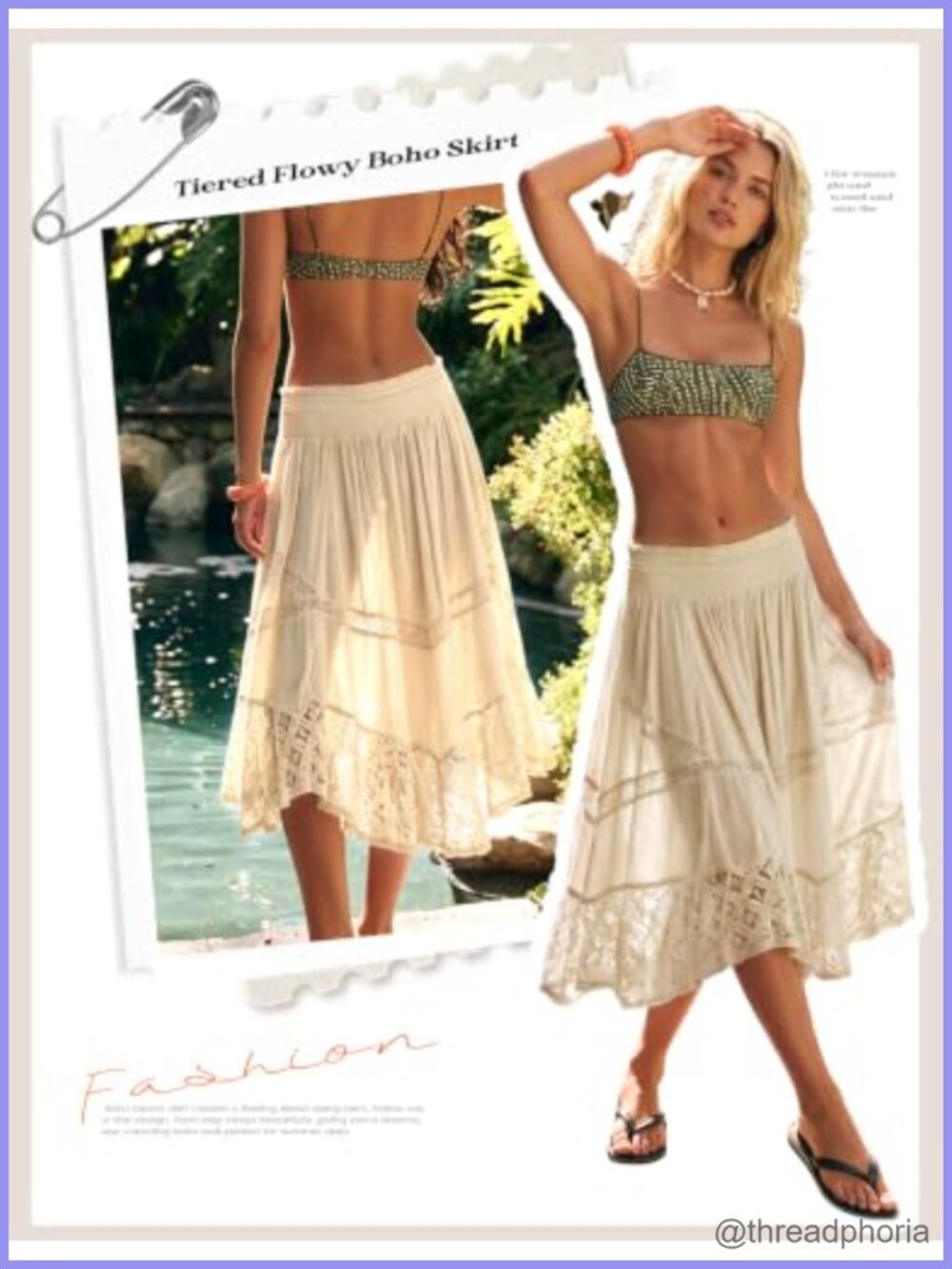 Womens Asymmetrical Lace Tiered Flowy Boho A-Line Midi Skirt - Picture 4 of 5